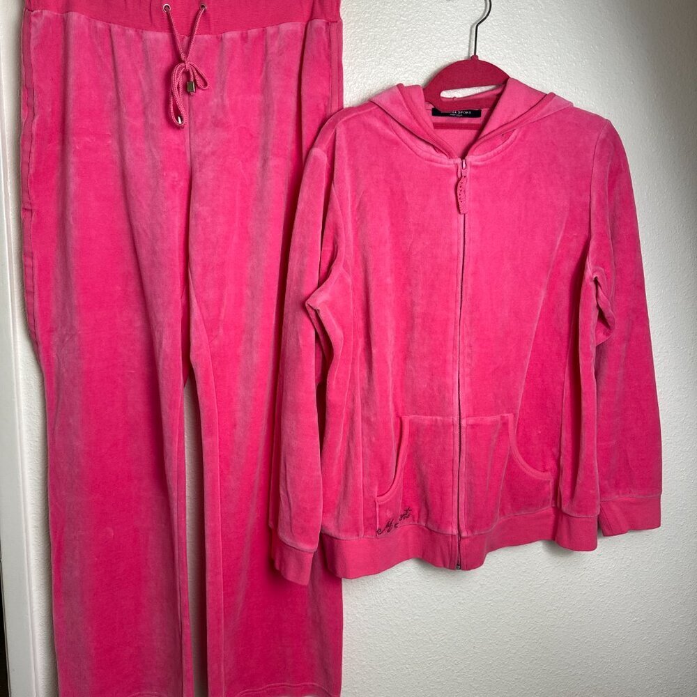 Marina Rinaldi Sport Tracksuits Set of Jacket Hoodie Pants Pink Velour M/L